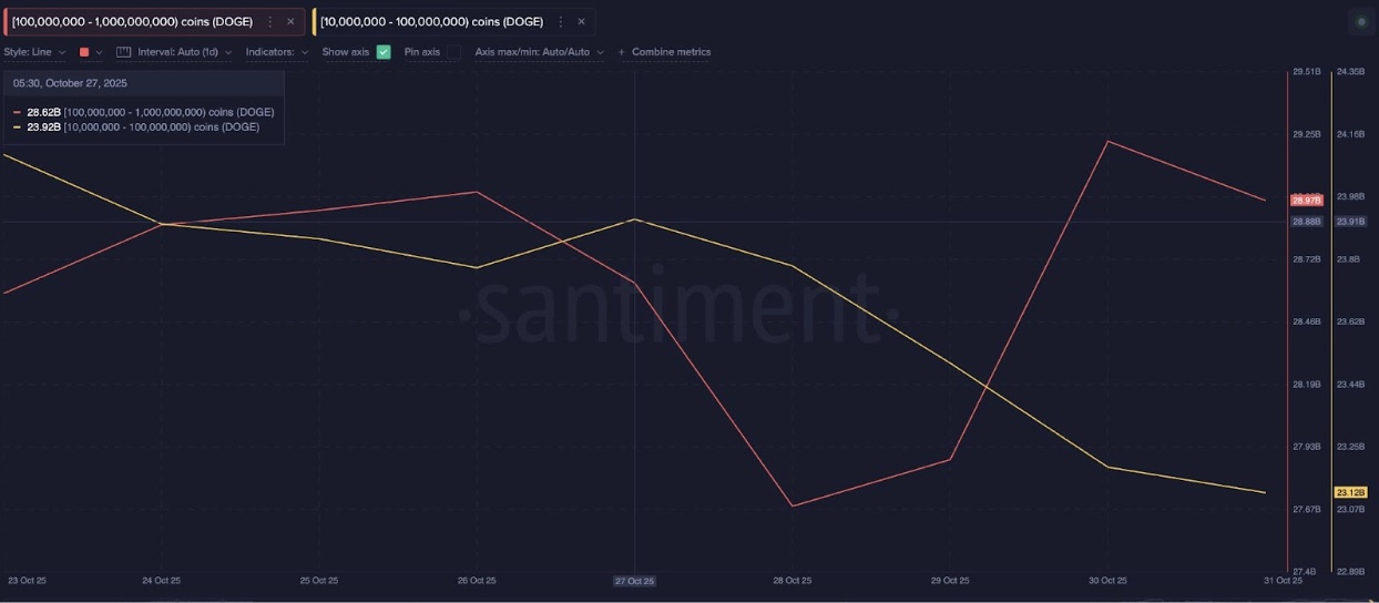 مخطط بياني لمبيعات كبار مالكي عملة دوجكوين (Dogecoin)