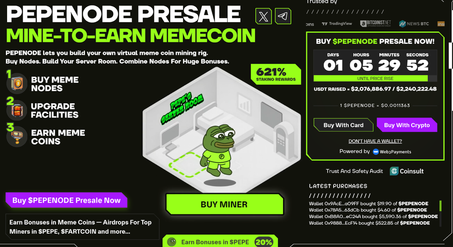 واجهة اكتتاب عملة بيبي نود (PepeNode) وأبرز البيانات