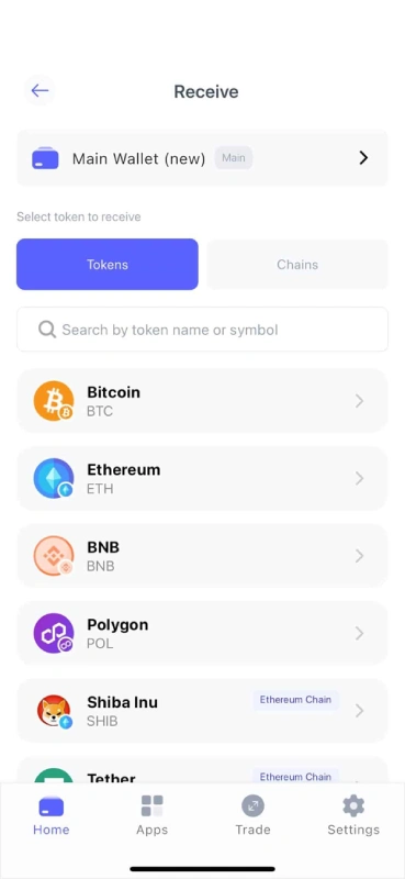 Krypto zum Wallet hinzufügen