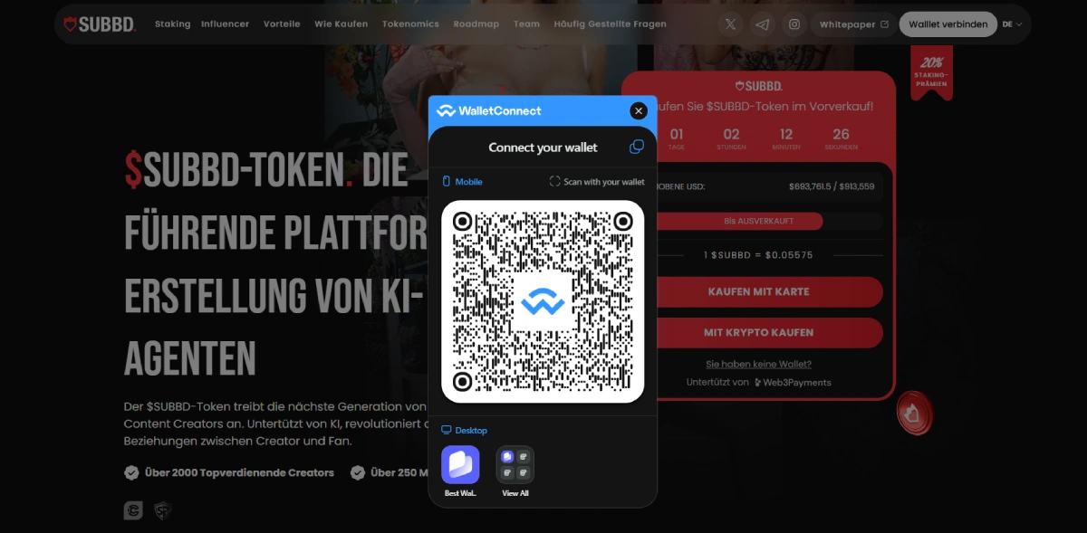 Verbinden Sie Ihr Wallet mit der SUBBD-Vorverkaufs-Website