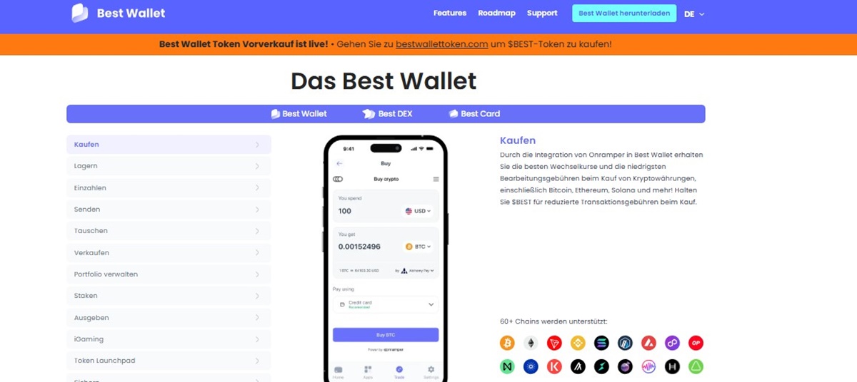 ETH, USDT oder USDC zum Wallet hinzufügen