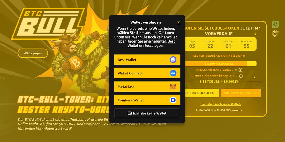 Wallet verbinden und Bitcoin Bull kaufen