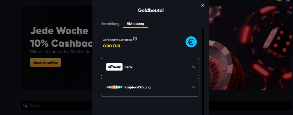 Wechseln Sie auch für eine Auszahlung in den Kassenbereich