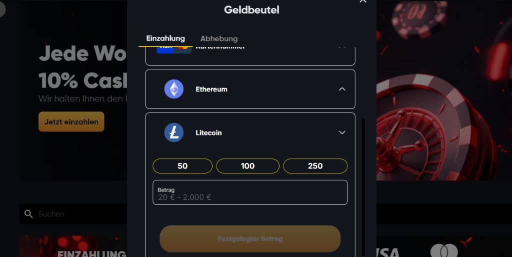 Wechseln Sie in den Kassenbereich und wählen Sie dort die Kryptowährung aus
