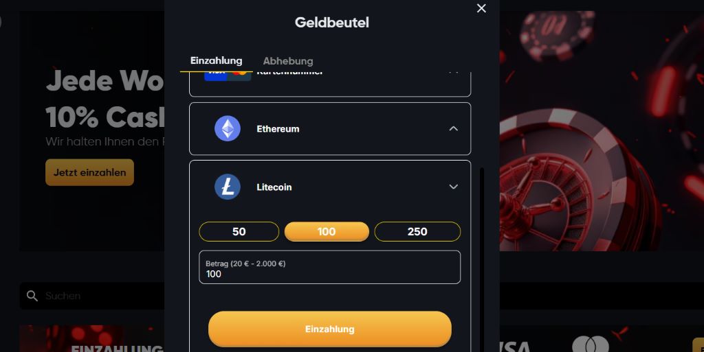 den Sie auf Ihr Casinokonto einzahlen möchten