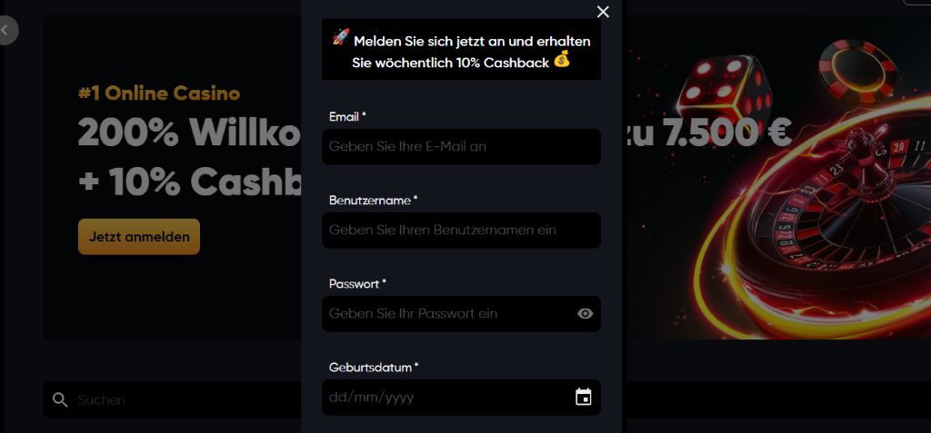 erstellen Sie ein Spielerkonto, indem Sie sich registrieren