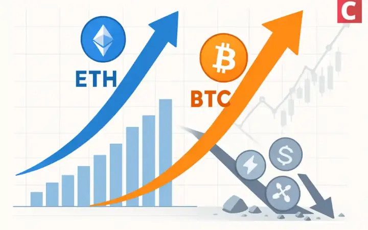 Die Dominanz von ETH und BTC steigt: Währenddessen bricht der Altcoin-Handel ein