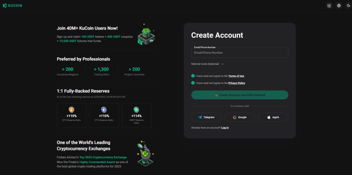 Kucoin Registrierung