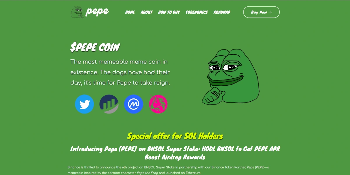 Pepe Coin homepage