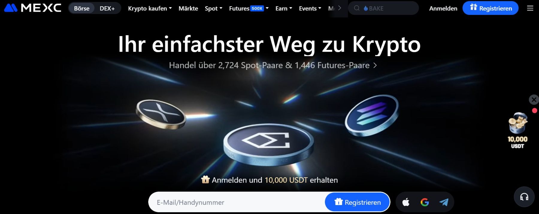 MEXC-Börsenregistrierung