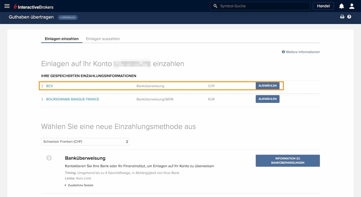 Geld auf das Depot einzahlen