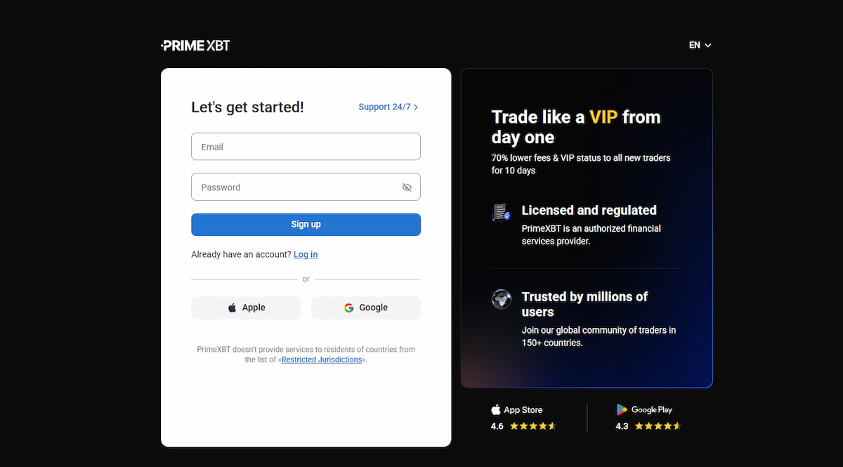 PrimeXBT Registrierung
