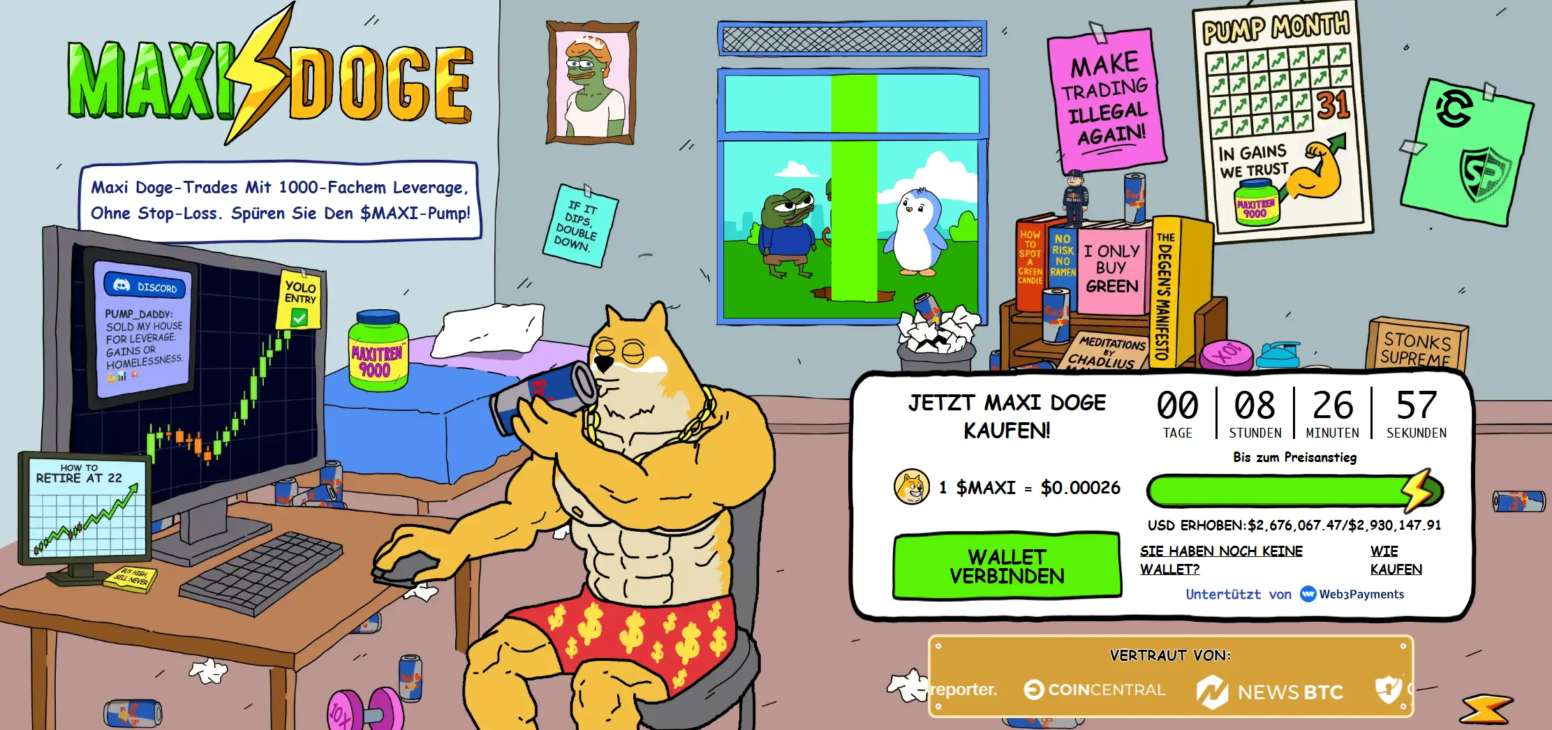 MaxiDoge (MAXI) auf der offiziellen WEbsite und Presale Countdown