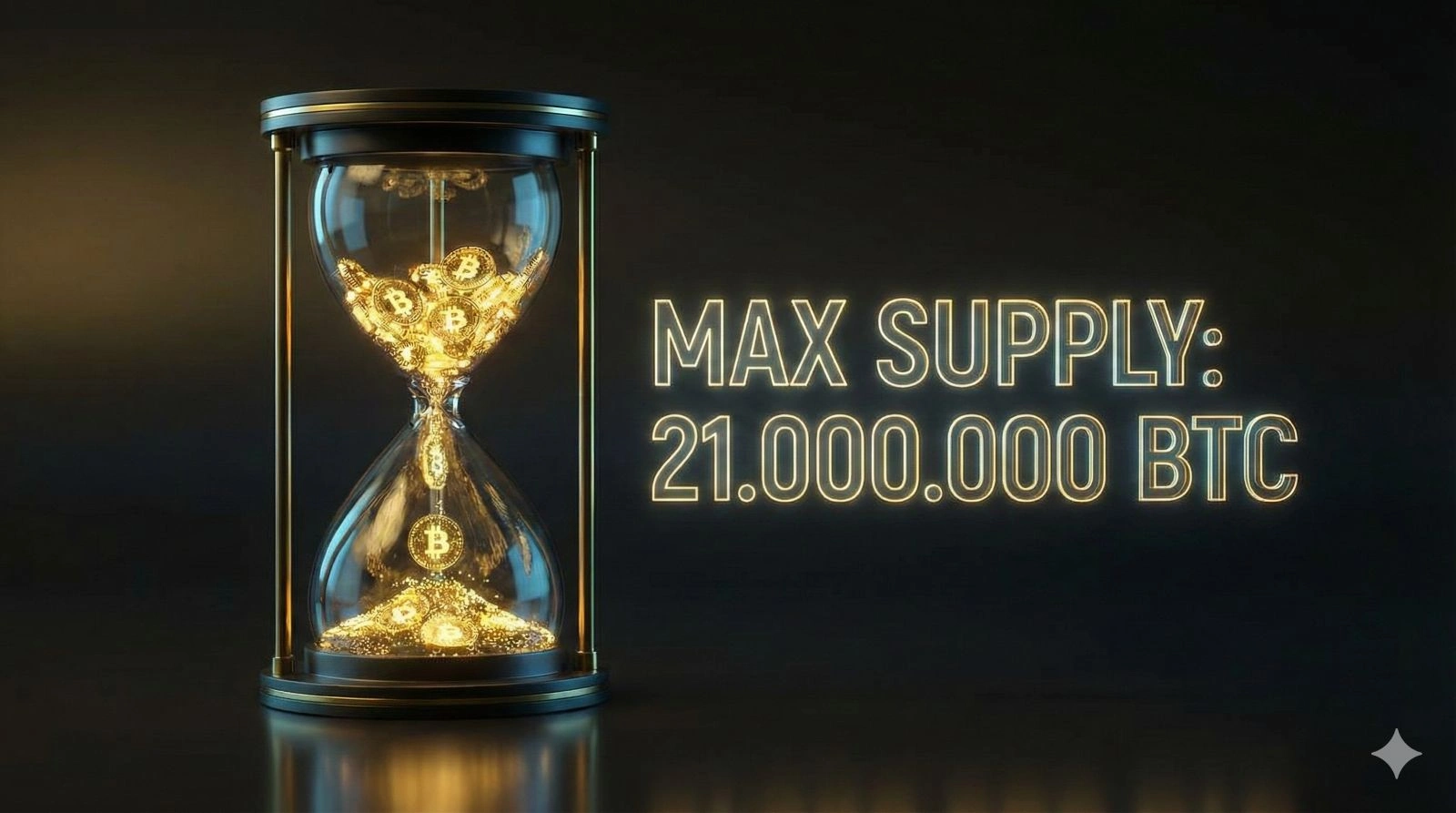 Eine digitale Sanduhr visualisiert die begrenzte Bitcoin-Maximalmenge von 21 Millionen Coins.