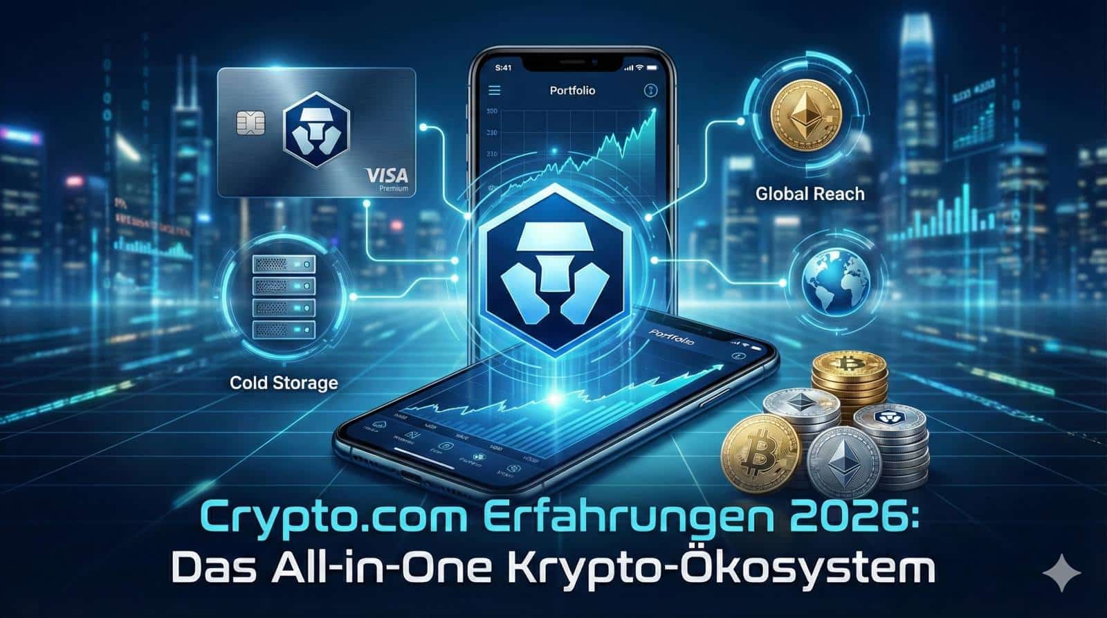 Abschlussbewertung für Crypto.com im Jahr 2026, zeigt 4,5 von 5 leuchtenden Sternen und das Testurteil "Sehr Gut".
