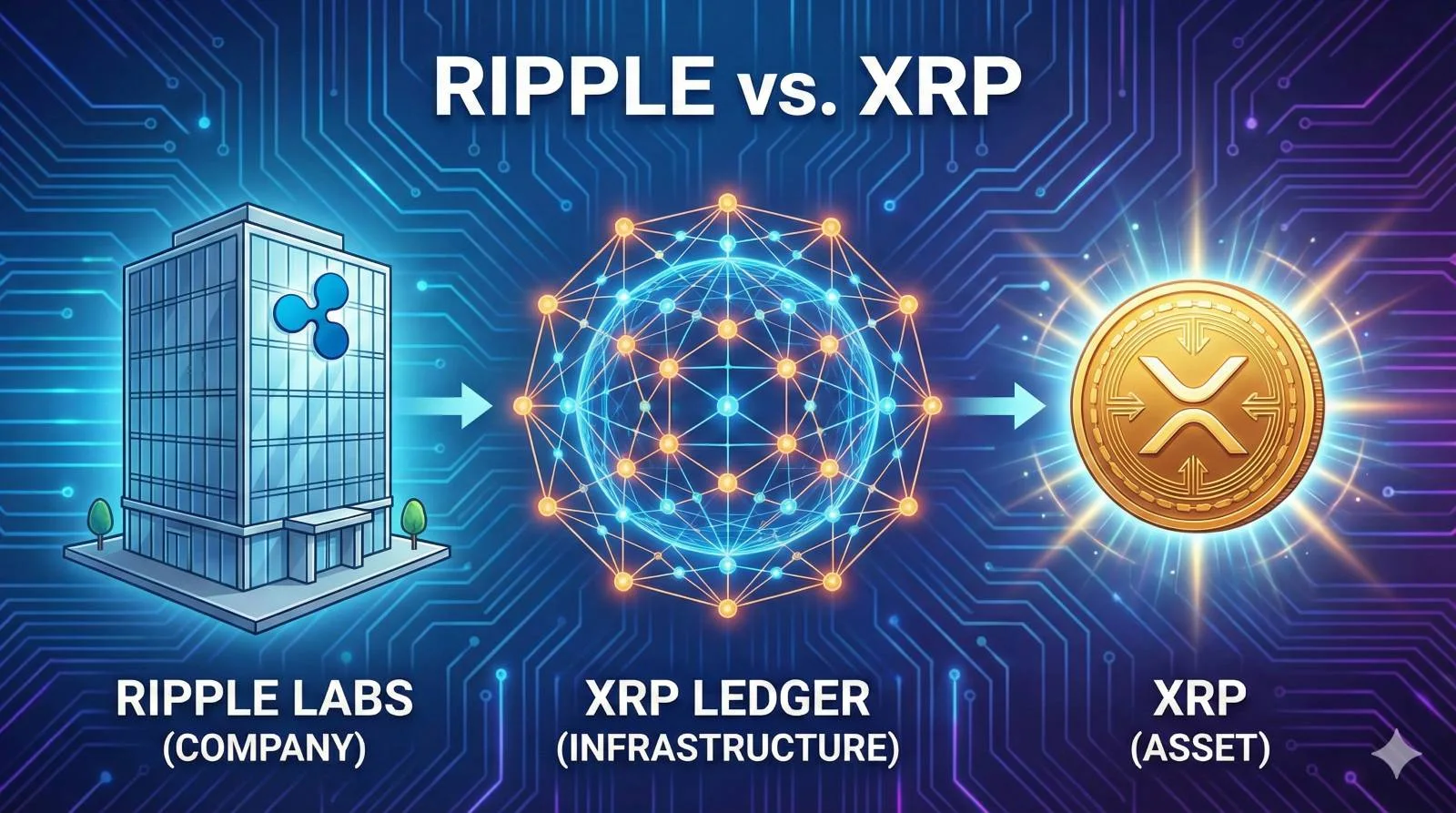 Visueller Überblick über XRP als globales Zahlungssystem, das schnelle Transaktionen über Kontinente hinweg ermöglicht.