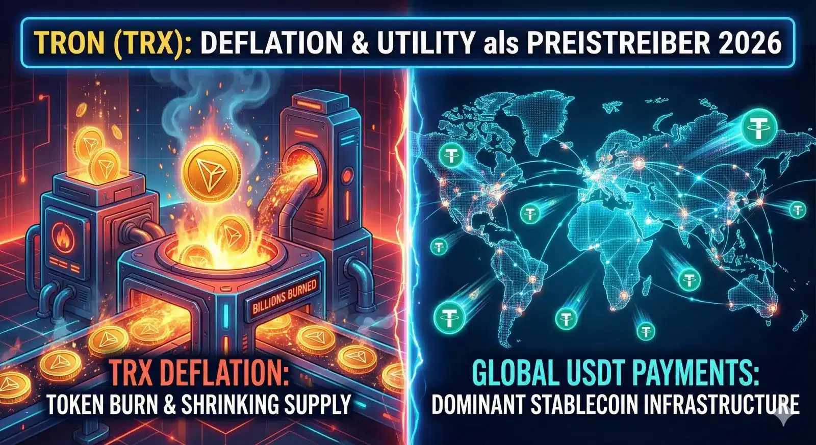 Tron (TRX) Deflation und Nutzen: Visualisierung des Token-Burnings und der globalen USDT-Dominanz als Preistreiber für 2026