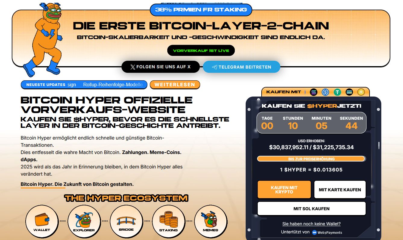Bitcoin Hyper Figur auf der offiziellen Presale-Website