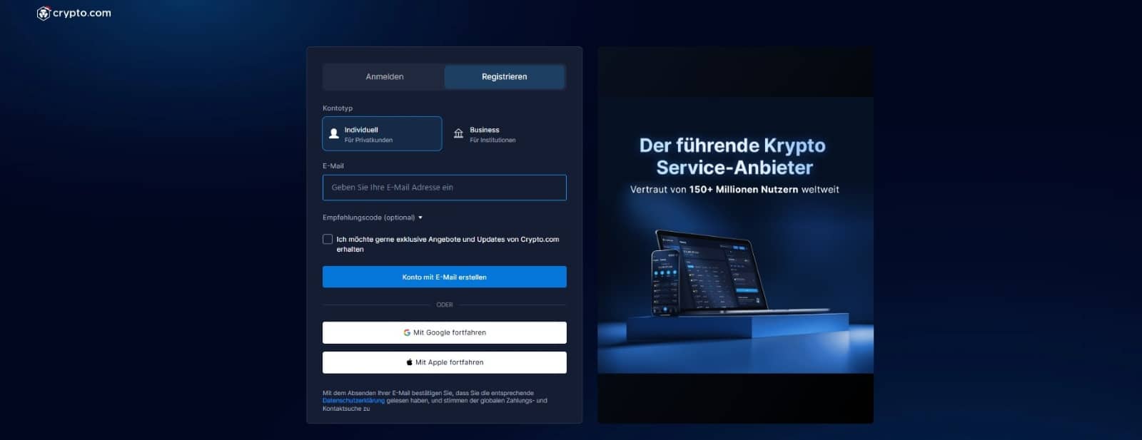Crypto.com registrieren seite