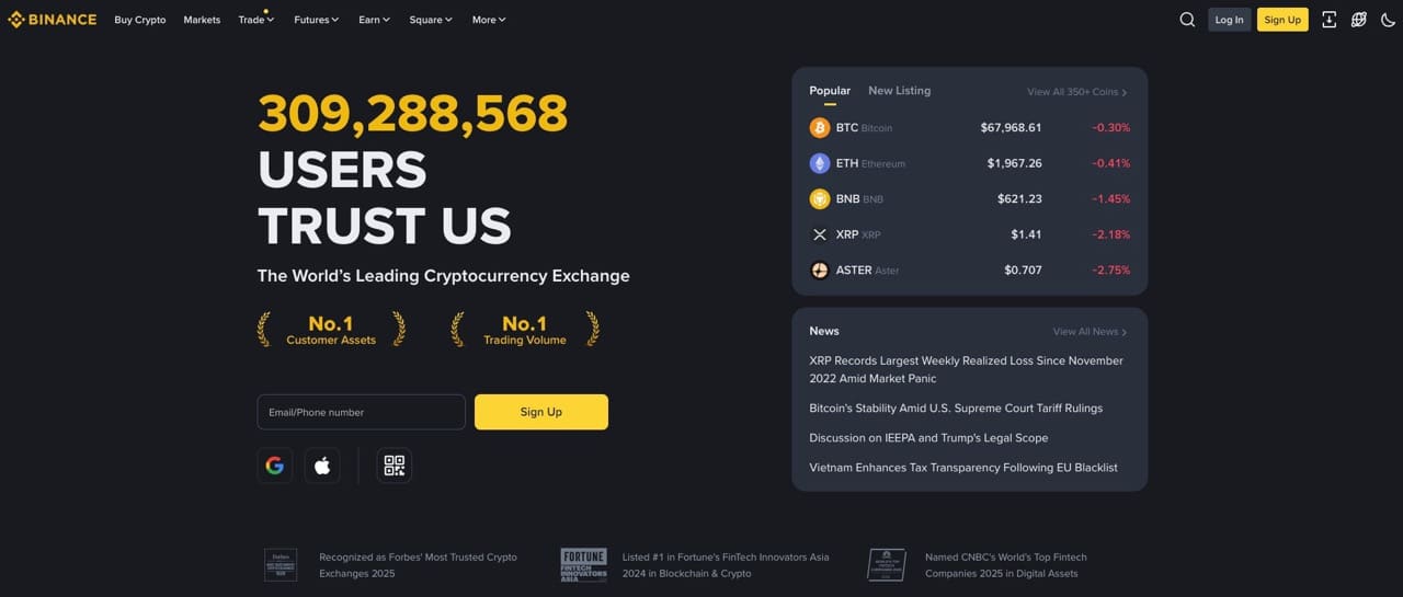 Binance Webseite