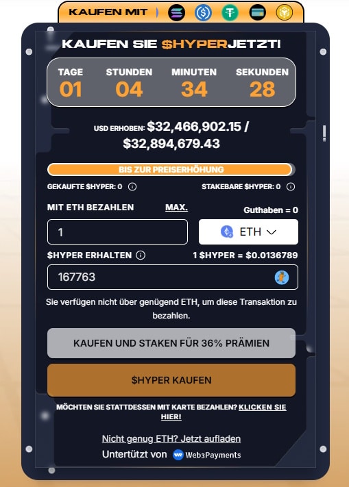 Bitcoin Hyper mit Krypto kaufen