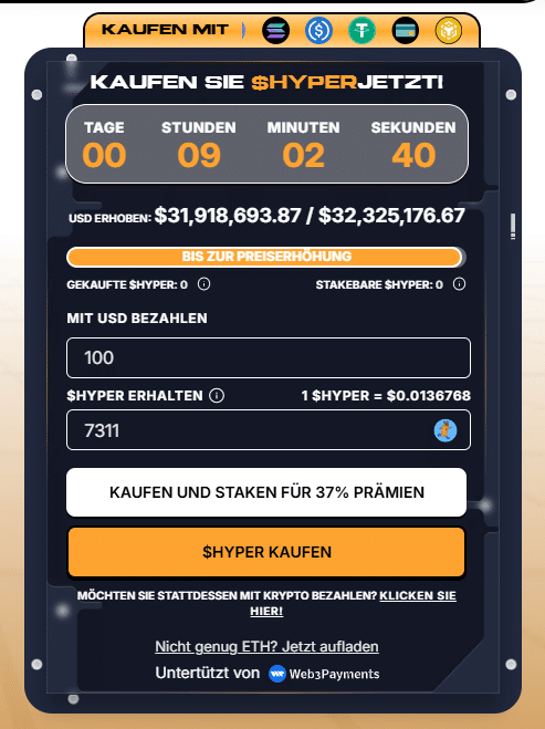 Bitcoin Hyper mit der Karte kaufen