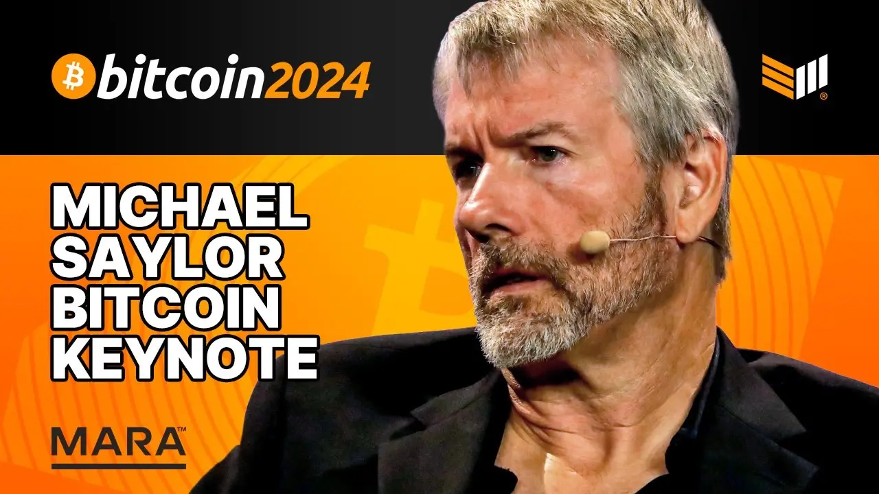 Michael Saylor speaking at Bitcoin 2024 keynote event.