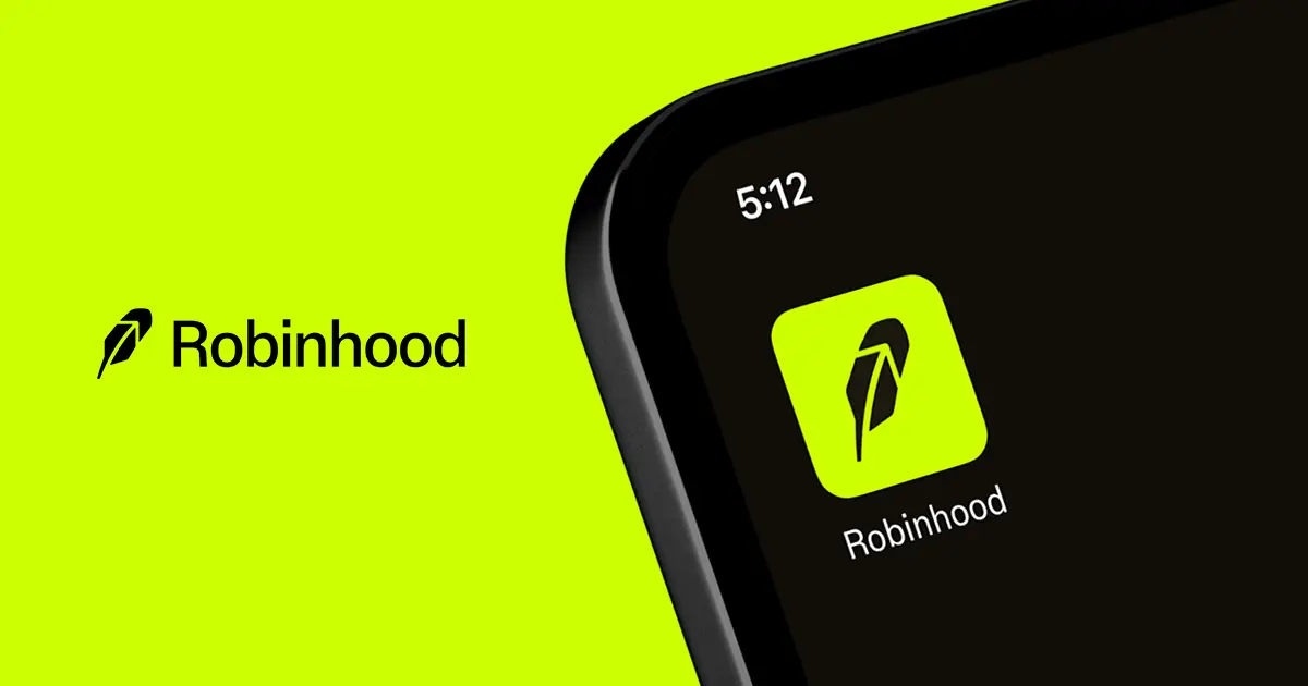 The Robinhood app icon and logo displayed on a smartphone screen against a lime green background