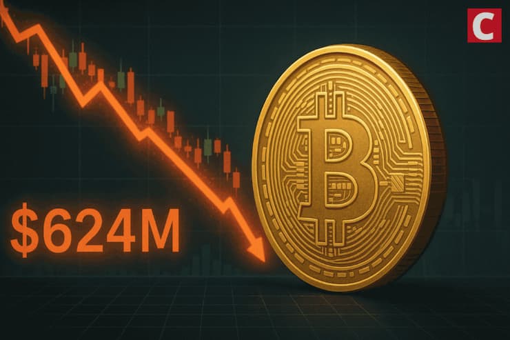 Liquidaciones en cripto alcanzan $624 millones por caída de Bitcoin
