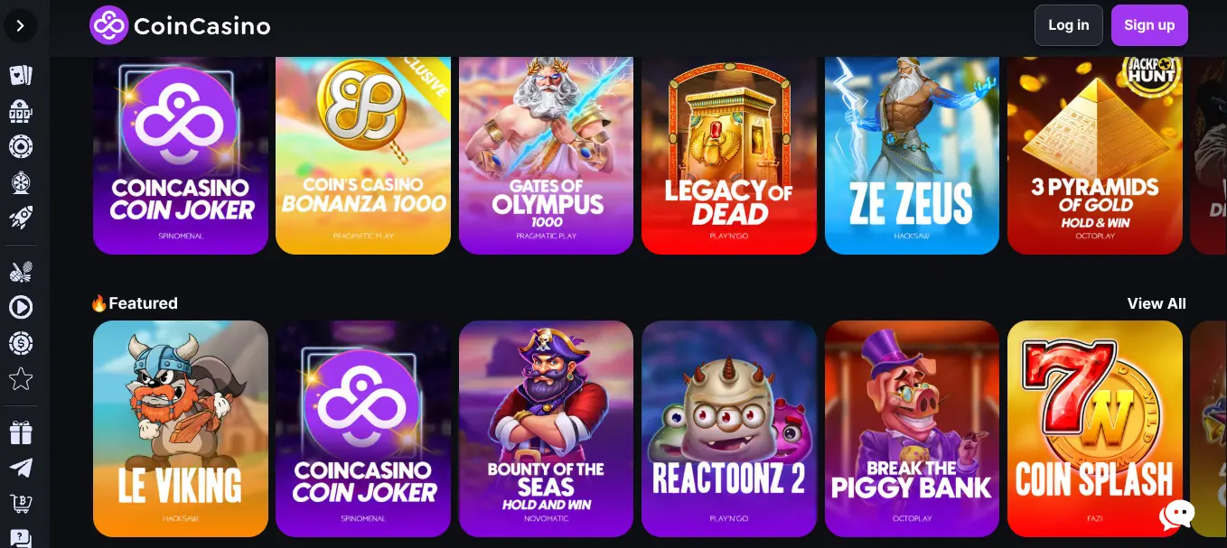 Meilleur casino crypto CoinCasino homepage