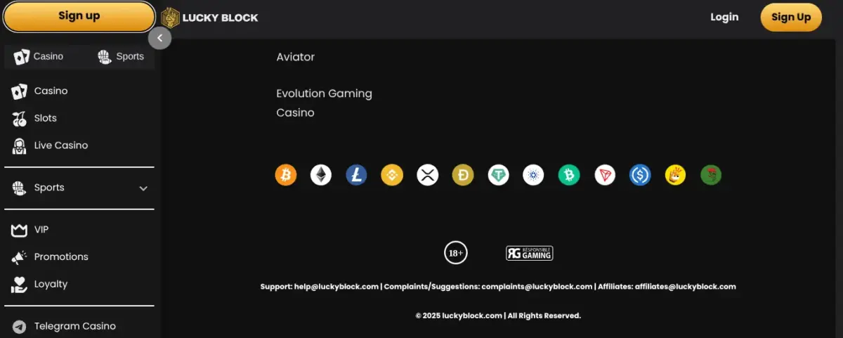 Luckyblock bookmaker crypto homepage