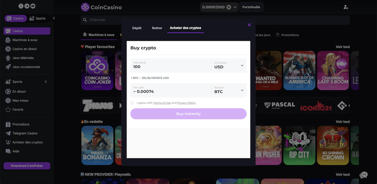 Acheter des crypto sur un casino bitcoin