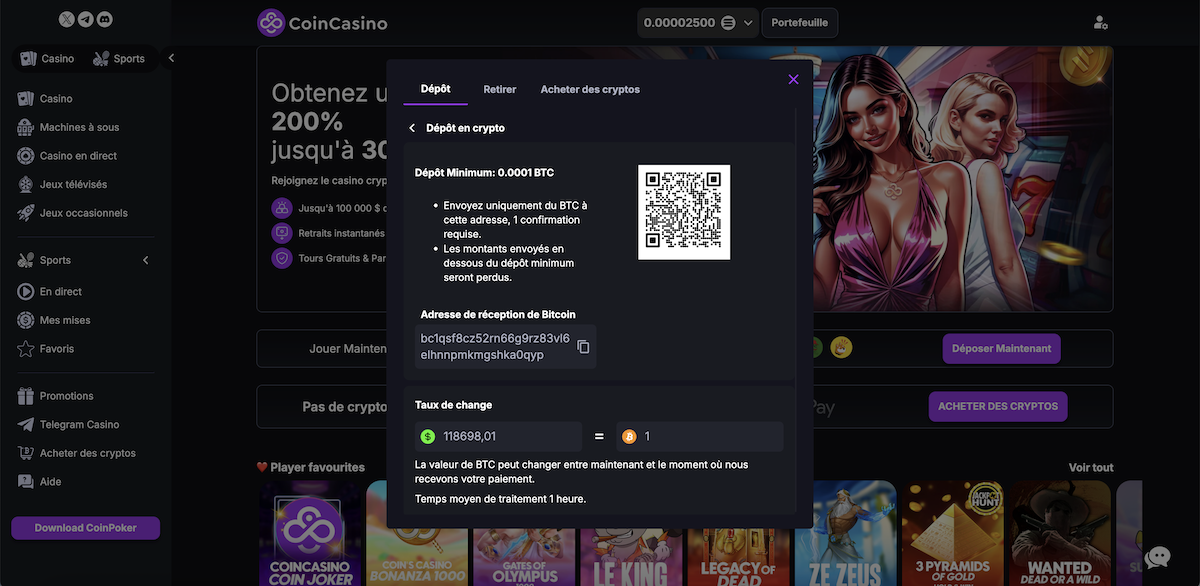 Déposer du bitcoin sur un casino