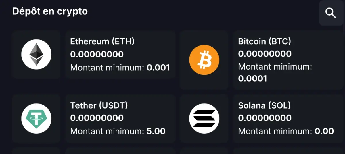 moyen de dépôt crypto