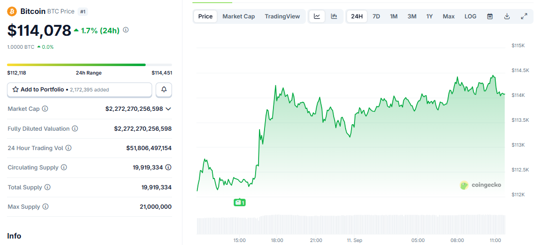 Performance de Bitcoin $114,078