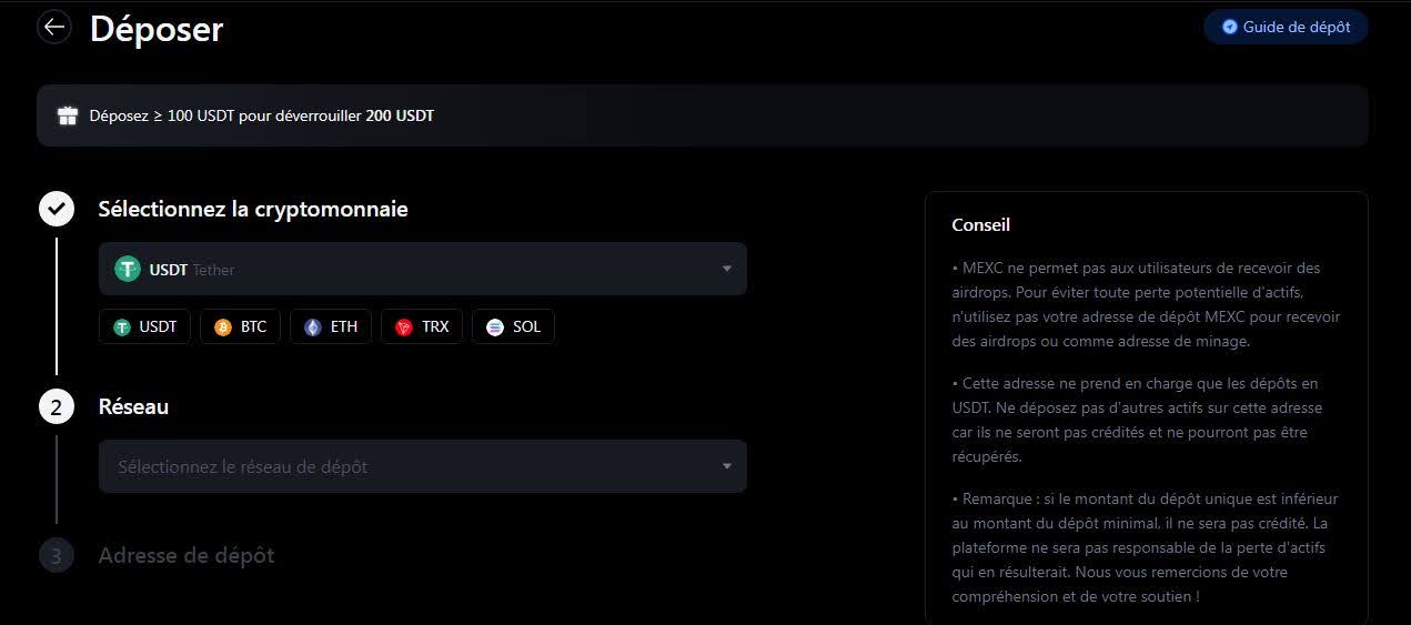 Ajouter des fonds sur MEXC