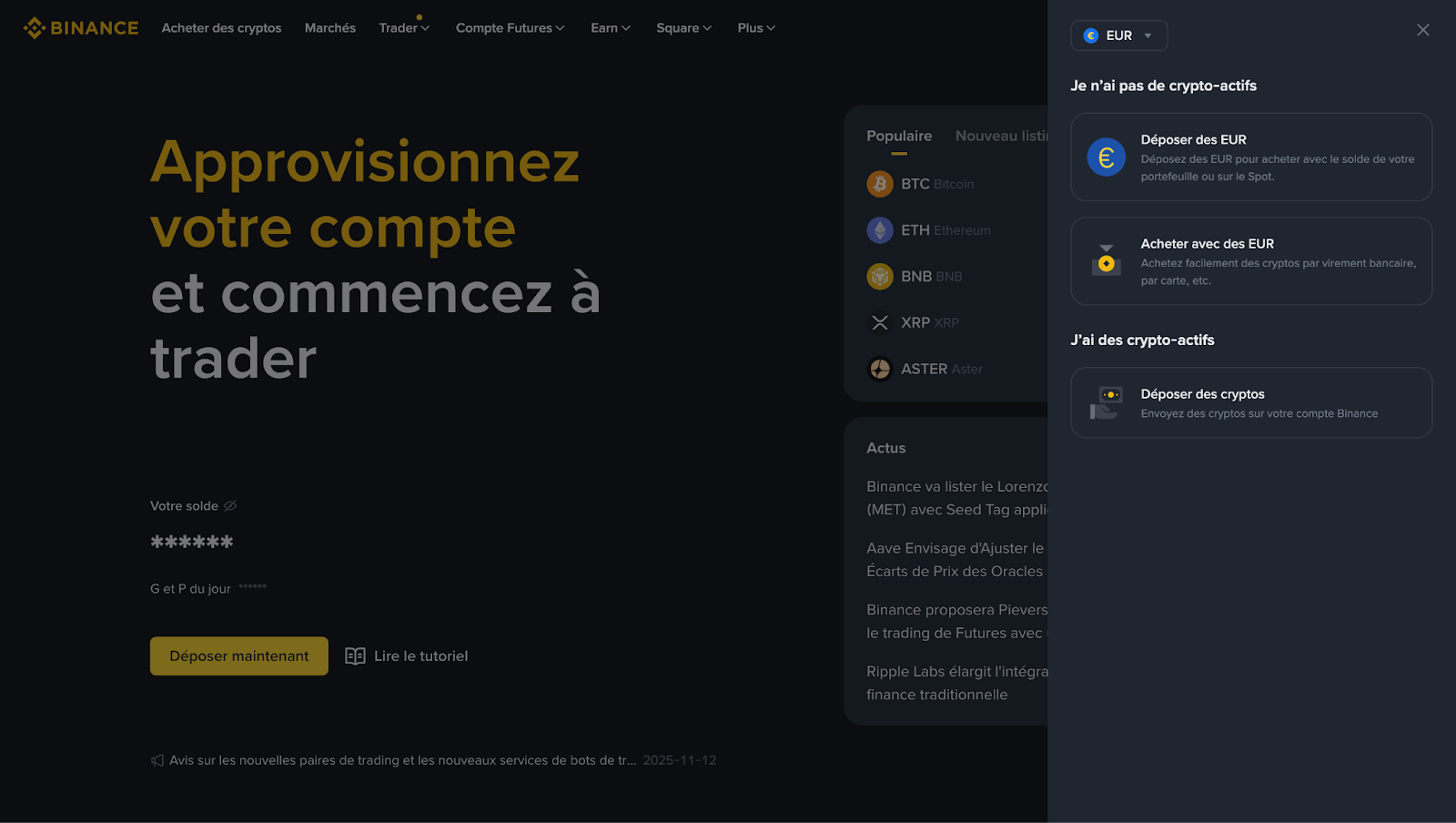 Alimenter son compte Binance