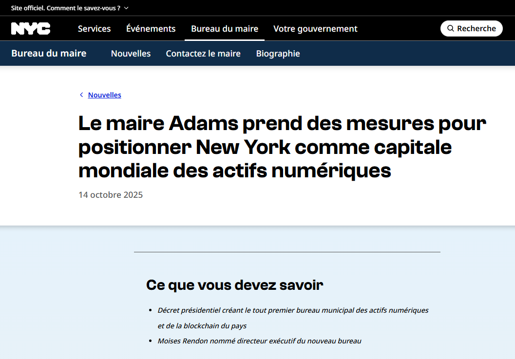 Eric Adams bureau crypto
