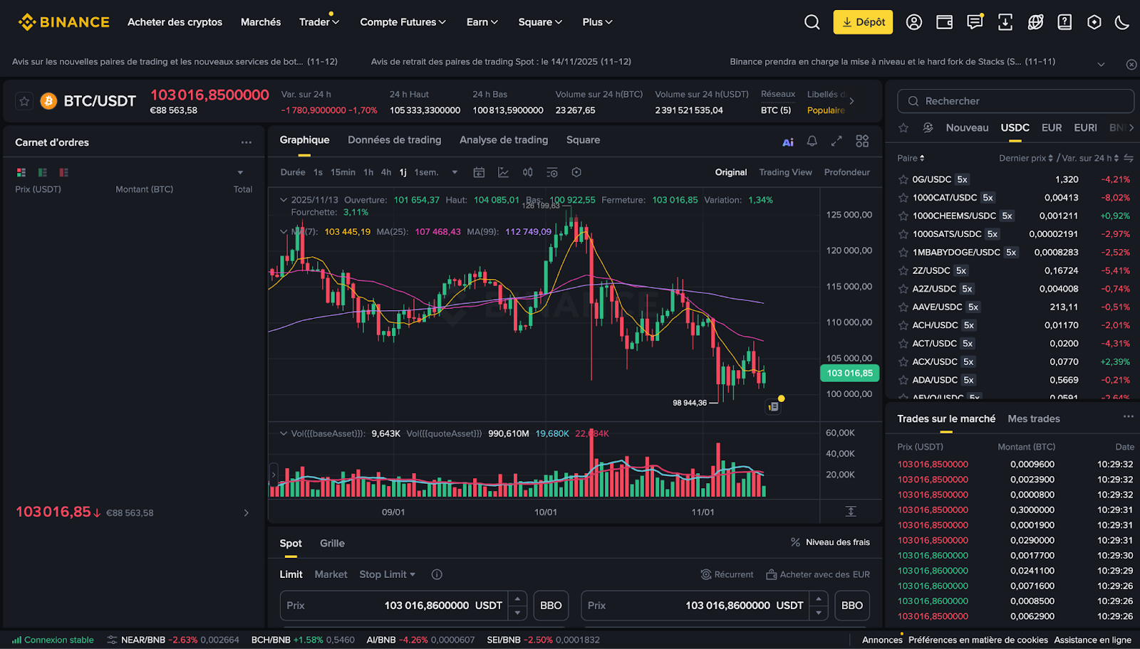 Interface web binance