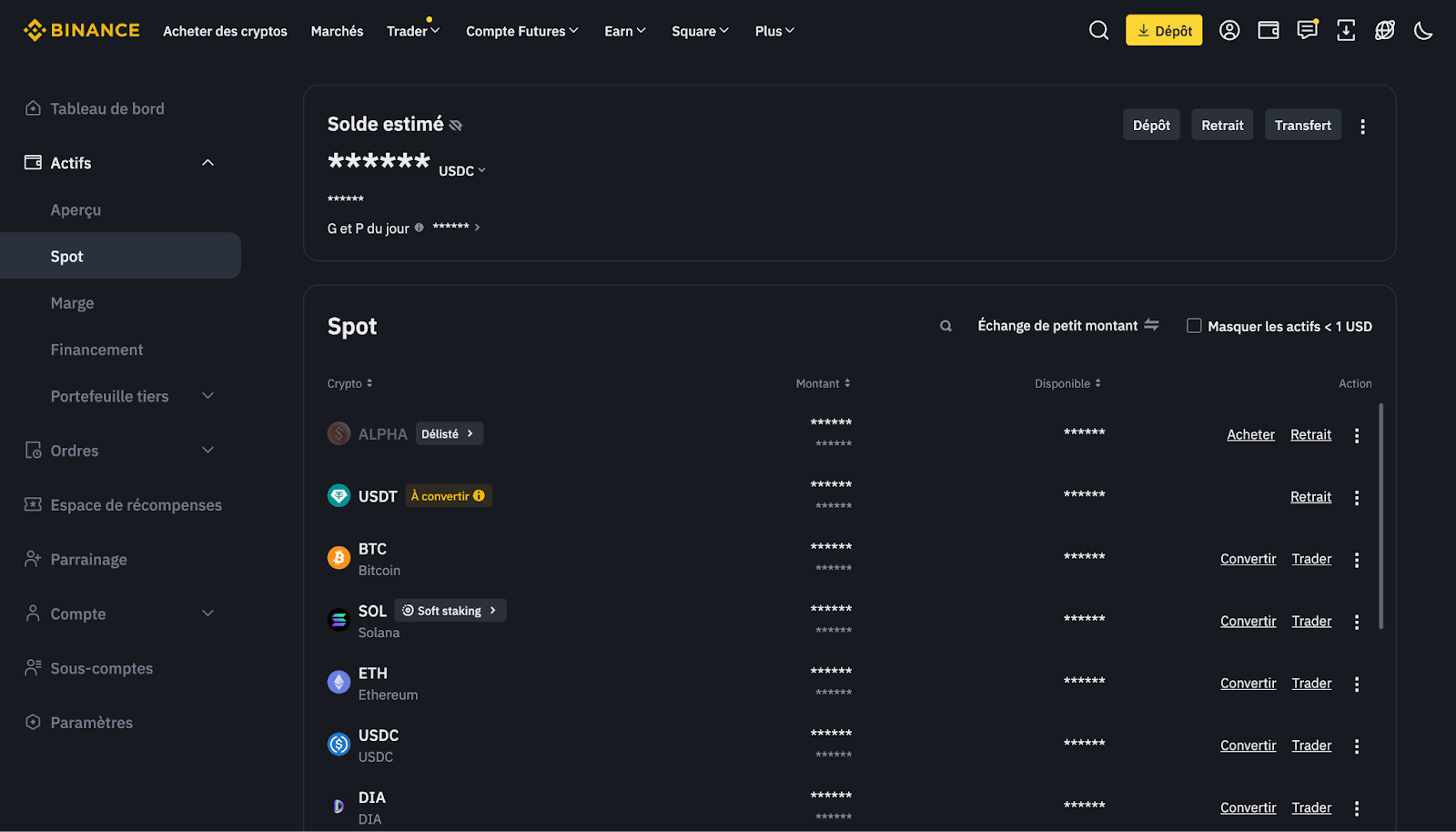 Portefeuille Spot Binance