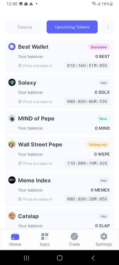 upcoming token sur best wallet