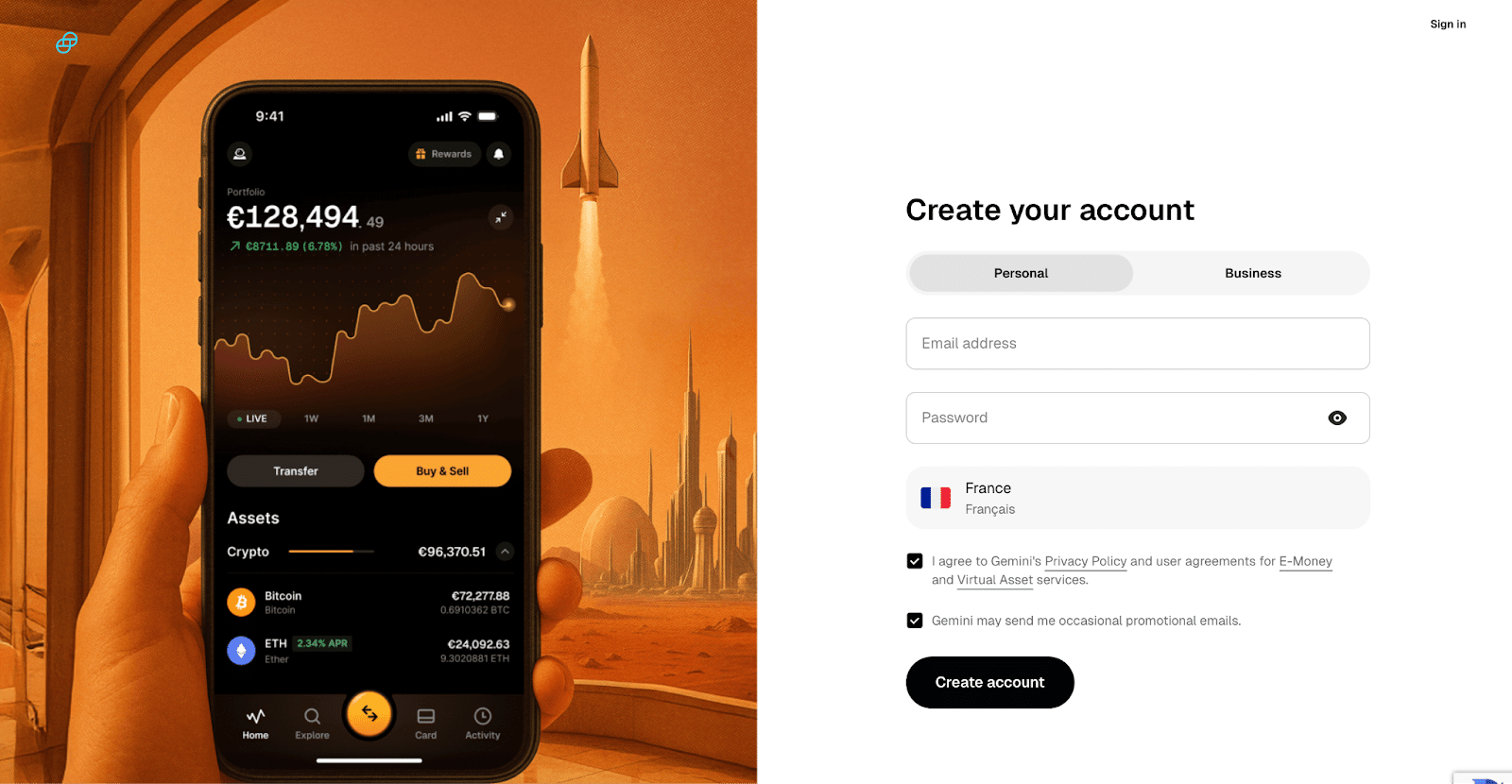 Création de compte Gemini