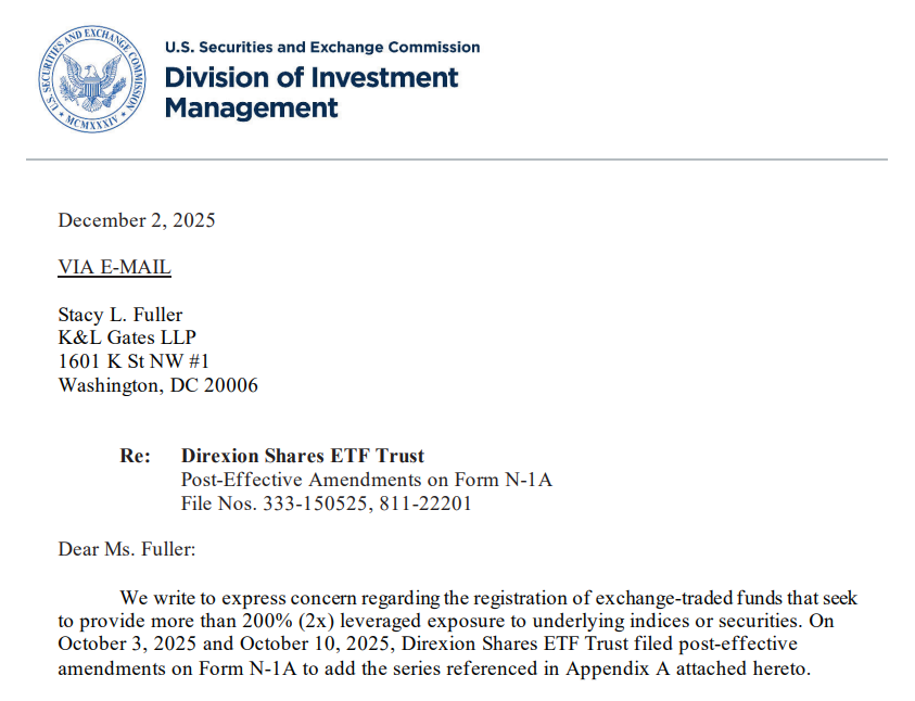 direxion SEC avertissement ETF crypto effet de levier