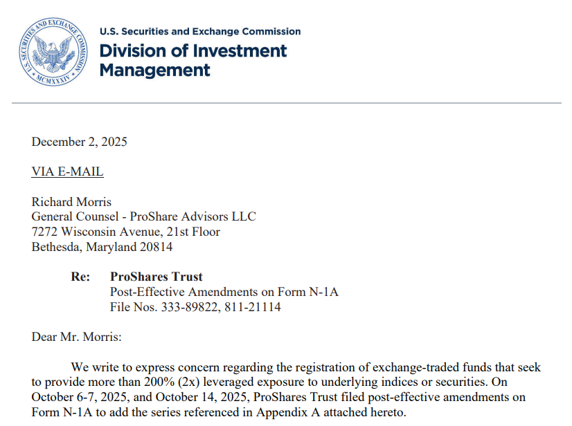 proshares SEC avertissement ETF crypto effet de levier