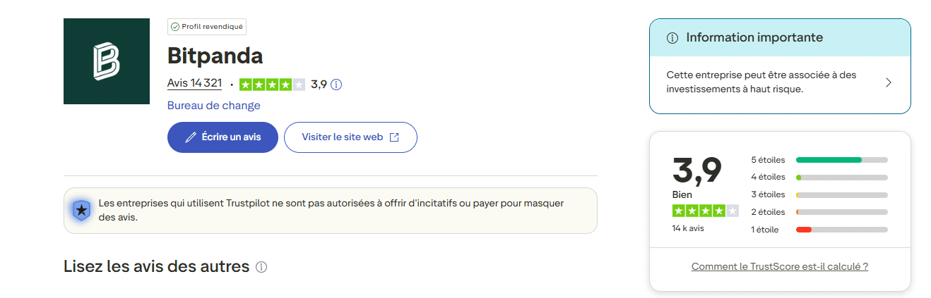 avis bitpanda sur trustpilot