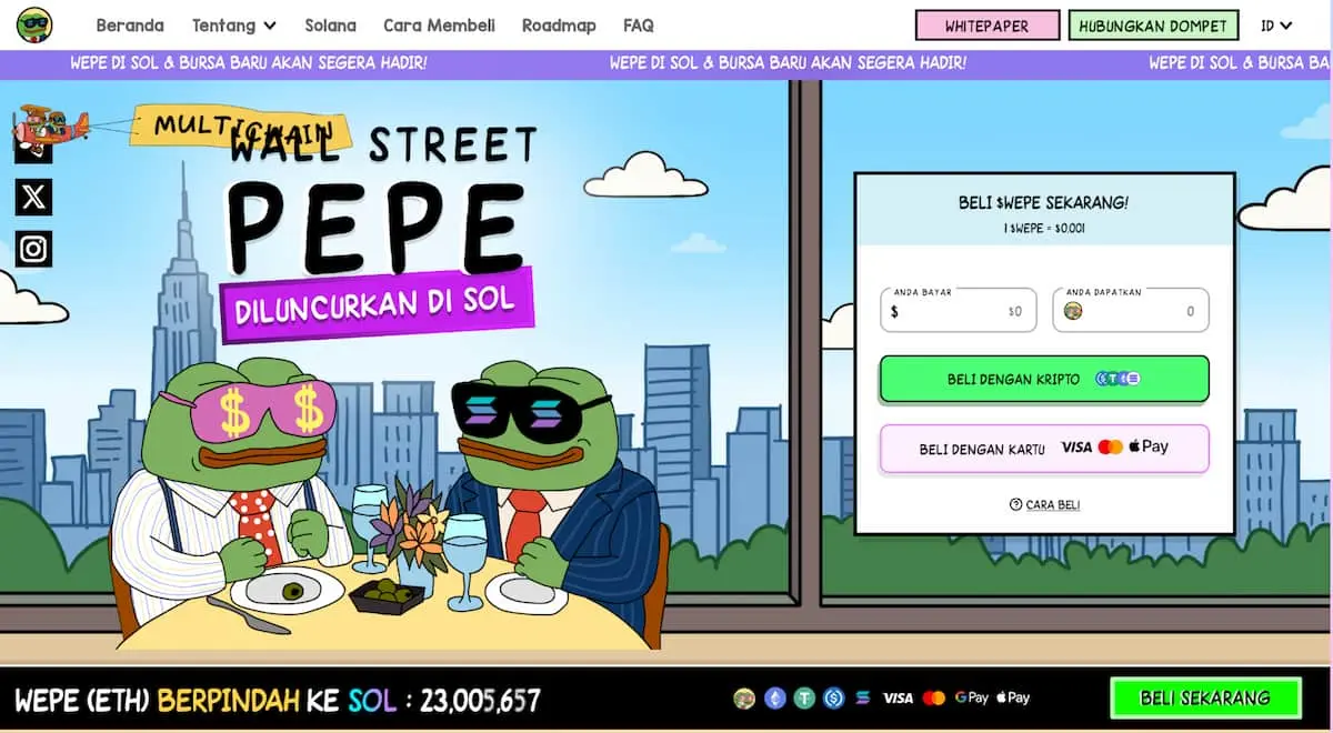 Hubungkan Dompet Crypto ke Website Resmi Wall Street Pepe