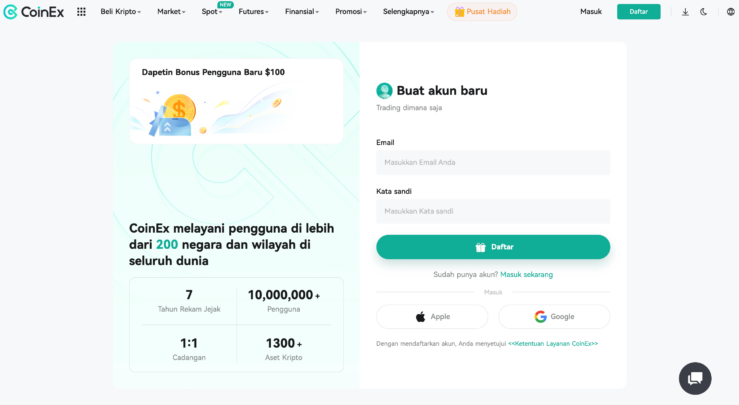 Cara membeli crypto dengan kartu kredit di CoinEx