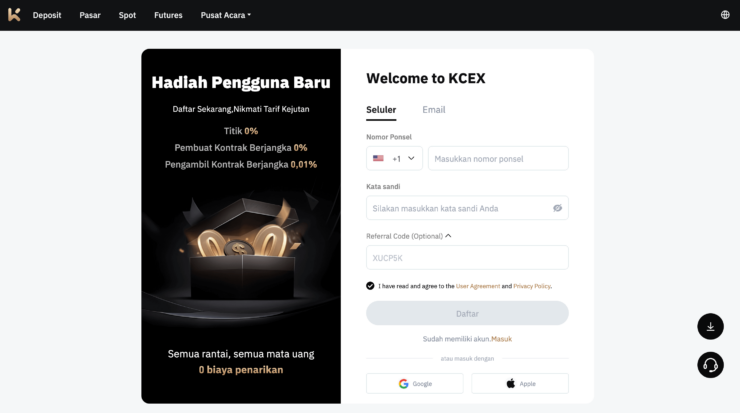 Cara membeli crypto dengan kartu kredit di KCEX
