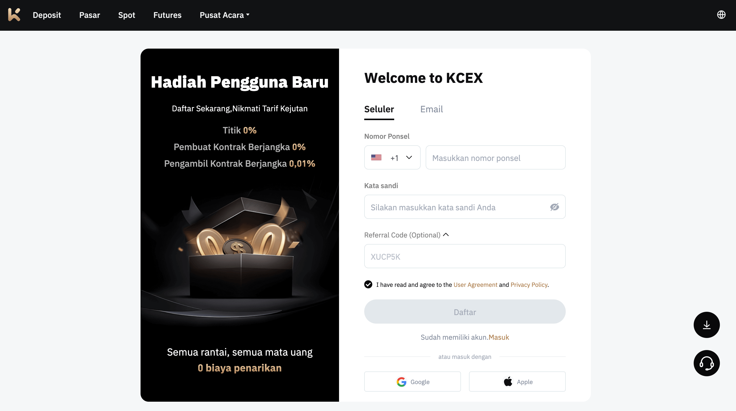 Cara membeli crypto dengan kartu kredit di KCEX