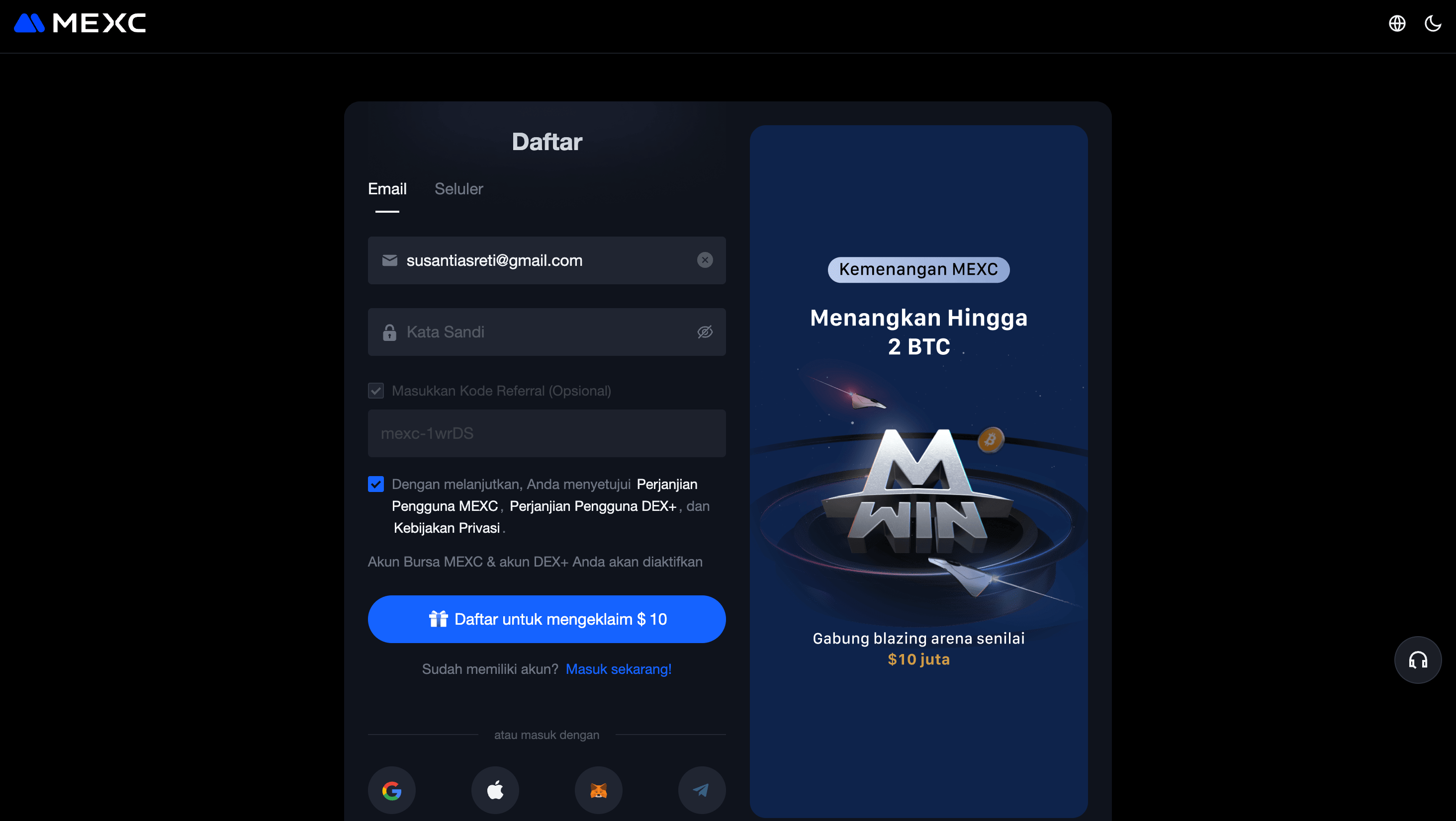 Cara membeli crypto dengan kartu kredit di MEXC